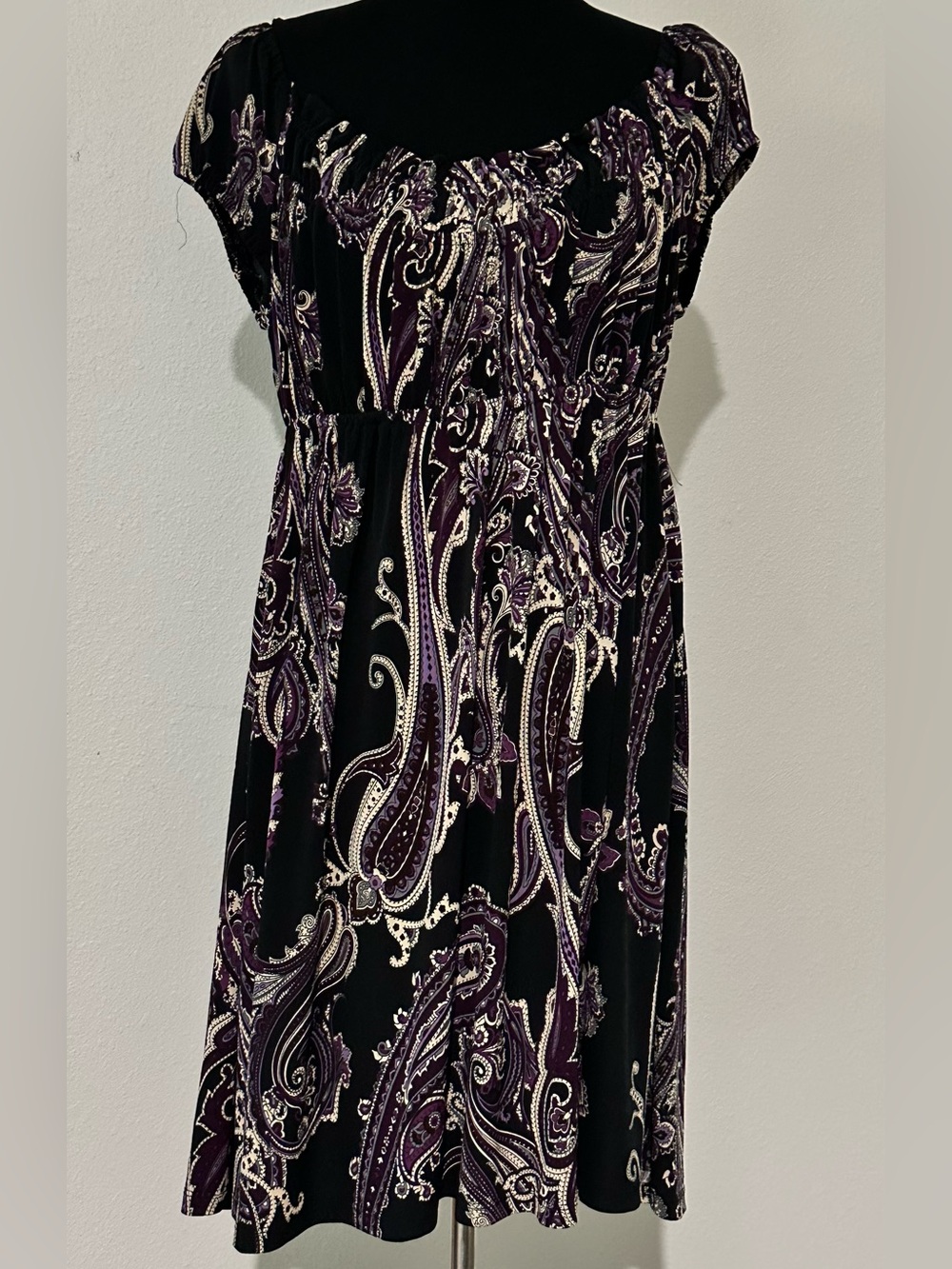 MSK Purple Black Paisley Empire Waist Maxi Peasant Dress Size XL